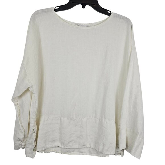 Bryn Walker M ivory Natural Fiber Linen Coastal Quiet Luxury Minimalist Top - Picture 2 of 10